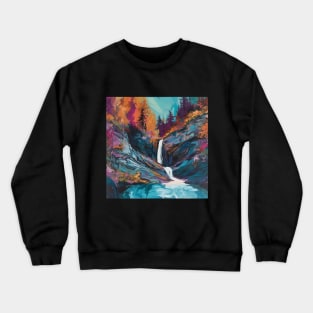 Colorful Ultrafine Detailed Painting Of A Waterfall With Trees Crewneck Sweatshirt